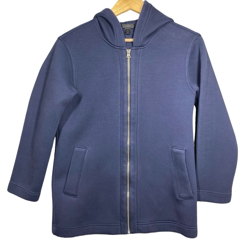 J Crew Scuba Jacket Women XXS Full Zip Hoodie Neoprene‎ Navy Blue Made In USA